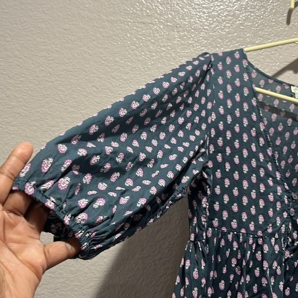 J.Crew Small Floral V-neck Cotton Voile Blue Dress Best Buds Lightwt oversized - Picture 4 of 11